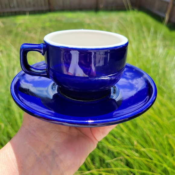 Vintage Hall China Restaurant Ware Blue Demitasse Cup & Saucer (956) ~ Espresso - Picture 2 of 14